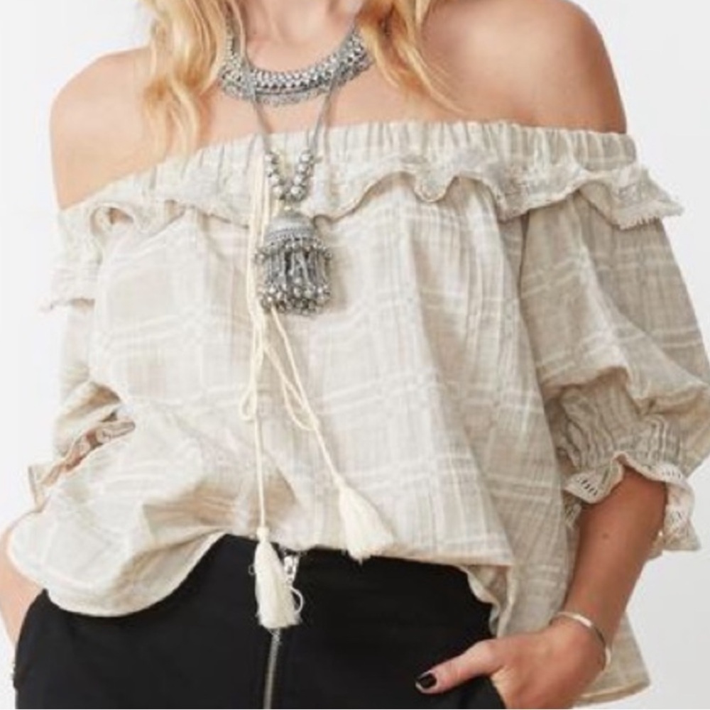 Stevie May Linen Cotton Blend Off-Shoulder Blouse - Cream
